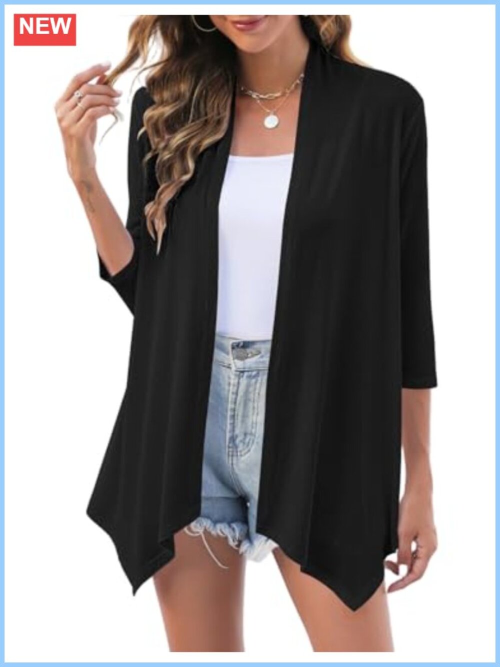 Women's 3/4 Sleeve Open Front Cardigan Lightweight Draped Duster